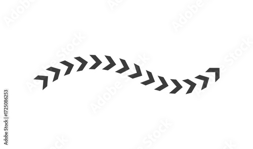 Wavy line of chevron arrows pointing right on white background