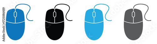 Computer mouse icons vector. Left and right click vector. Icons set of pressing different mouse buttons for PC. Mouse wheel scroll icon vector. Mouse icon set for PC