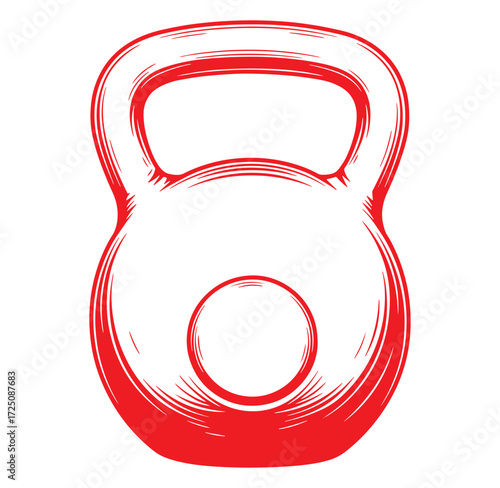 Bold red sketch illustration of a kettlebell suitable for fitness and exercise concepts