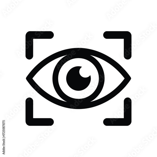 Black Eye Scanning Icon on White Background for Biometric Identification Systems
