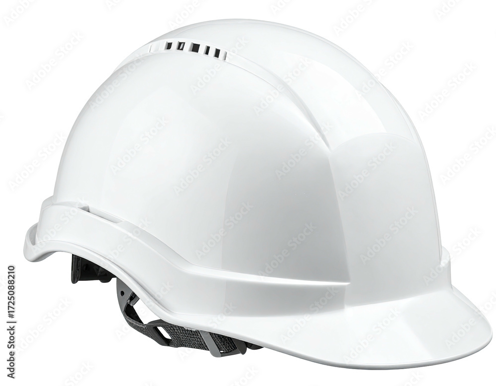 Fototapeta premium Glossy white safety hard hat, side view