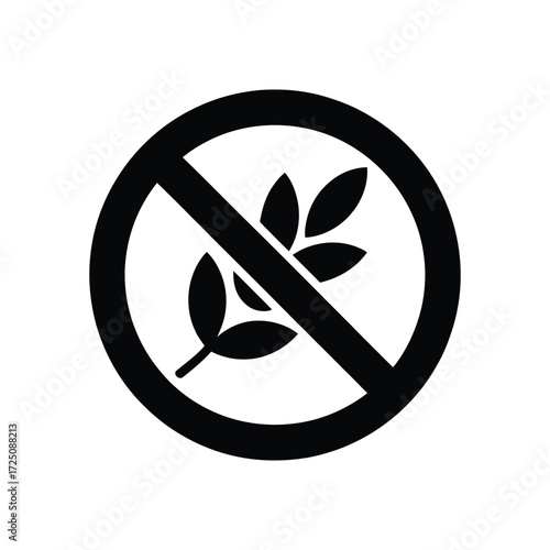 Black Gluten Free Icon Symbol With Diagonal Line on White Background