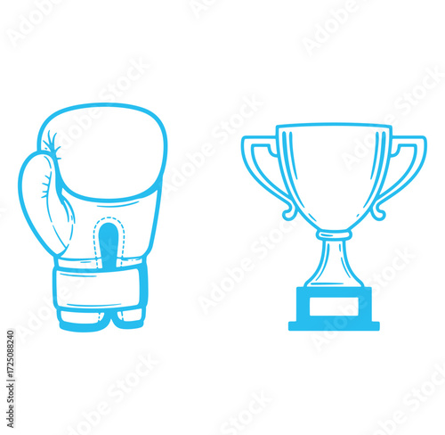Boxing glove and trophy outline symbols illustrating victory achievement and competition success