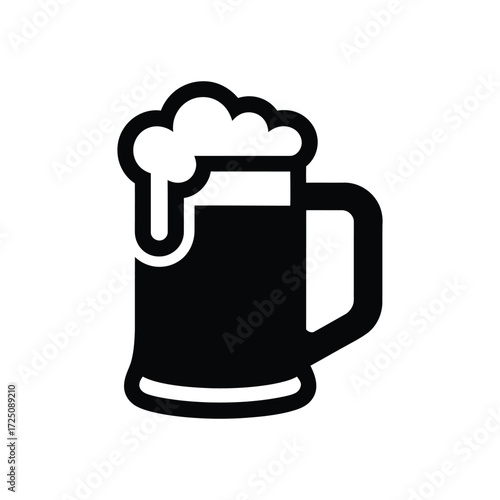 Black Icon of a Beer Mug Filled with Foamy Head Isolated on White