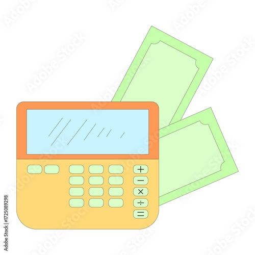Calculator and money. Business theme. Exchange rate. Investment. Banking. Vector illustration