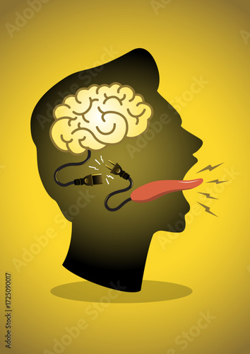 A silhouette of a human head with an illuminated brain visible inside