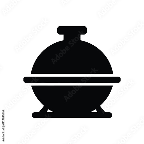 Black Icon of a Kettle Grill on White Background for Barbecue
