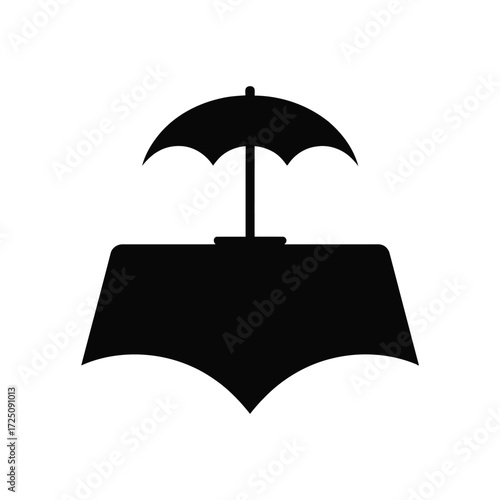 Black Icon of Table with Umbrella on White Background for Restaurant