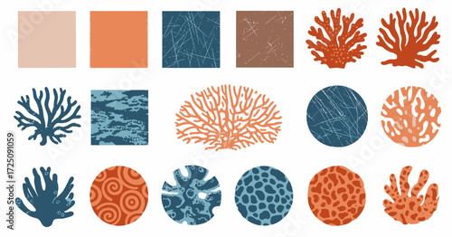 Coral Patterns Display, Marine Life, Underwater World, Illustration, Colorful Environment, Top View, Nature Inspiration