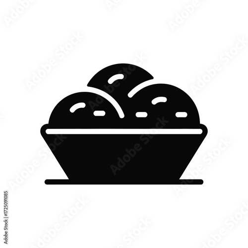 Black Icon of Three Scoops of Ice Cream in a Bowl