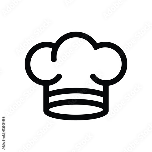 Black Line Art Icon of Chef's Hat with White Background for Culinary Projects