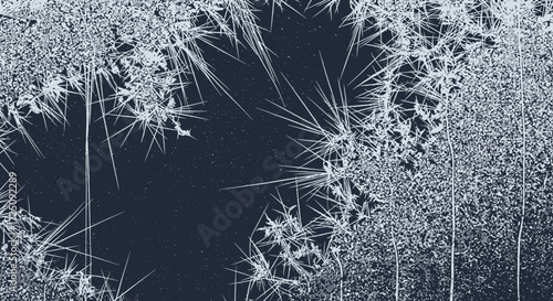 Frosted Crystals, Nature's Art, Winter Wonderland, Digital Illustration, Stark Contrast, Macro View, Beauty of Ice