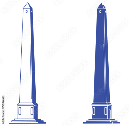 Elegant vector illustration of a monumental obelisk in two color variations on white background