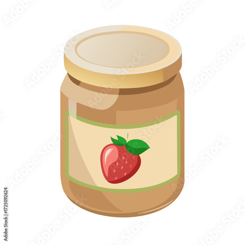 Jar of Strawberry Jam or Peanut Butter with Fruit Label Vector Illustration