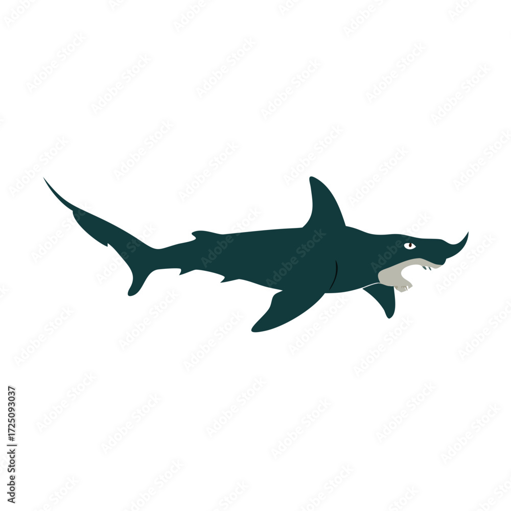Obraz premium Angry Deep Blue Thresher Shark Vector with Sharp Teeth and Open Mouth