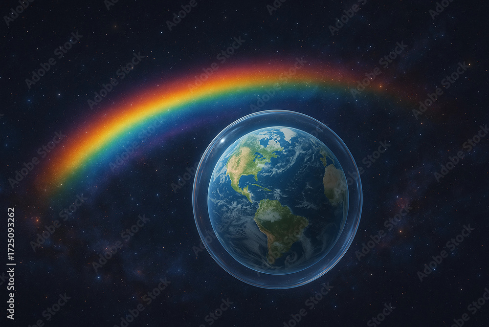 Obraz premium Rainbow and Bubbles in space 