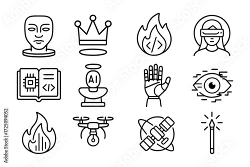 Minimal line icons: technology, innovation, and future concepts