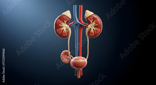 human urinary system anatomy 3d render illustration