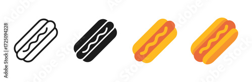 Hot dog icons in monochrome and color variations