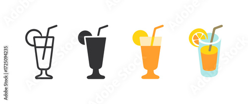 Minimalist and colorful beverage icons featuring citrus and glasses