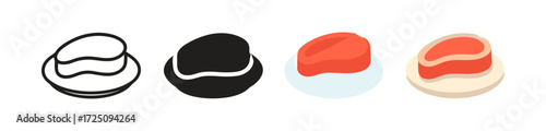 Diverse sushi designs featuring salmon styles in black, white, and color