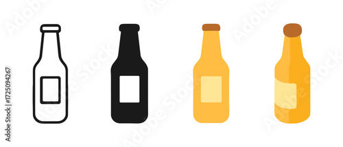 Set of beer bottle icons in outline, silhouette, flat, and minimal styles