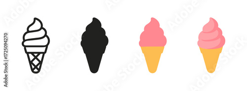 Minimalist ice cream cone icons in various styles for design projects