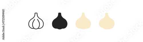 Minimalist garlic icons set in linear and solid styles for food designs