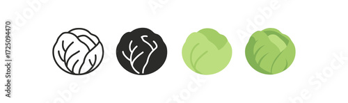 Cabbage icon set in outline and flat style for food design