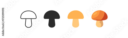 Mushroom evolution: outline to gradient in four style variations