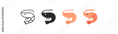 Minimalist shrimp icon set in different styles and colors