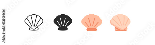 Shell icons set in linear and flat styles with minimal color variations