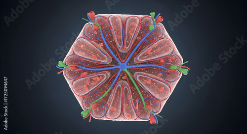 detailed human liver lobule microscopic anatomy illustration