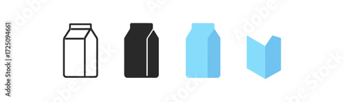 Minimalist milk carton icons in flat and silhouette styles