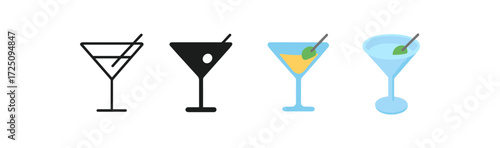 Stylish cocktail icons set in flat and colorful design