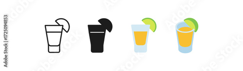 Minimalistic and colorful cocktail glass icons with lime slice