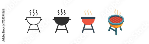 Barbecue grills in diverse styles: flat, silhouette, and colored variants
