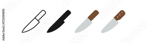 Various kitchen knife designs in minimalist and flat styles