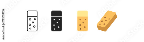 Spice shaker icons set in various styles: outline, glyph, flat, 3d perspective
