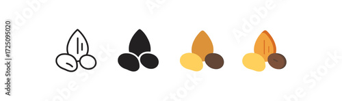 Diverse nut icons: linear and colorful styles