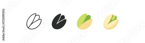 Variety of pistachio icons: outline, solid, two-tone, and colorful