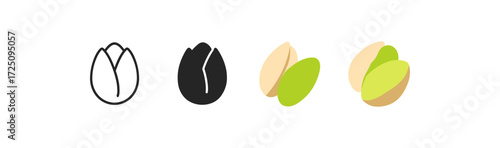 Minimal pistachio icons: outline to full color evolution on white background