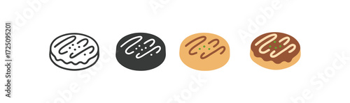 Minimalist cookie icons with drizzle topping in monochrome and color variations