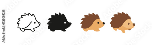 Adorable hedgehog variations in minimalist and cartoon styles