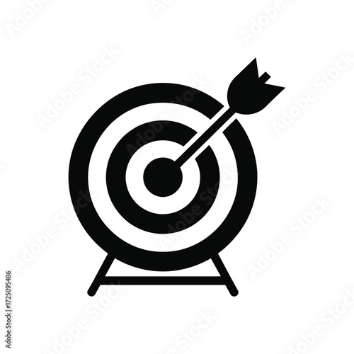 Black Target Icon With Arrow In Bullseye, Aiming For Success Illustration