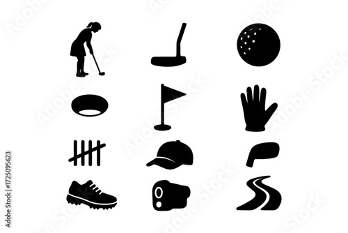 Golf silhouettes: clubs, equipment, and sport icons collection