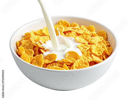 Wallpaper Mural Milk pouring over golden breakfast cereal in a white bowl Torontodigital.ca