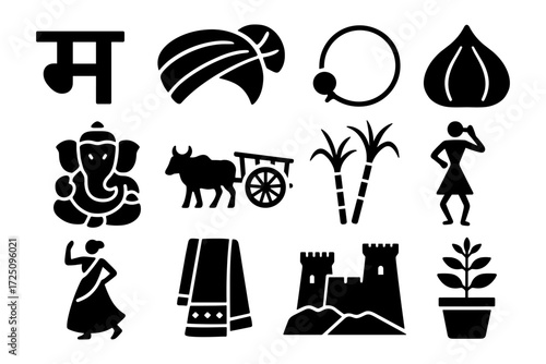 Traditional indian symbols collection: culture, nature, and heritage icons