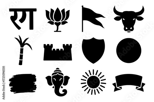 Indian cultural silhouettes: traditional symbols and icons collection