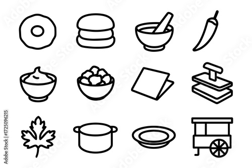 Minimalist food icons collection: outline design for culinary themes
